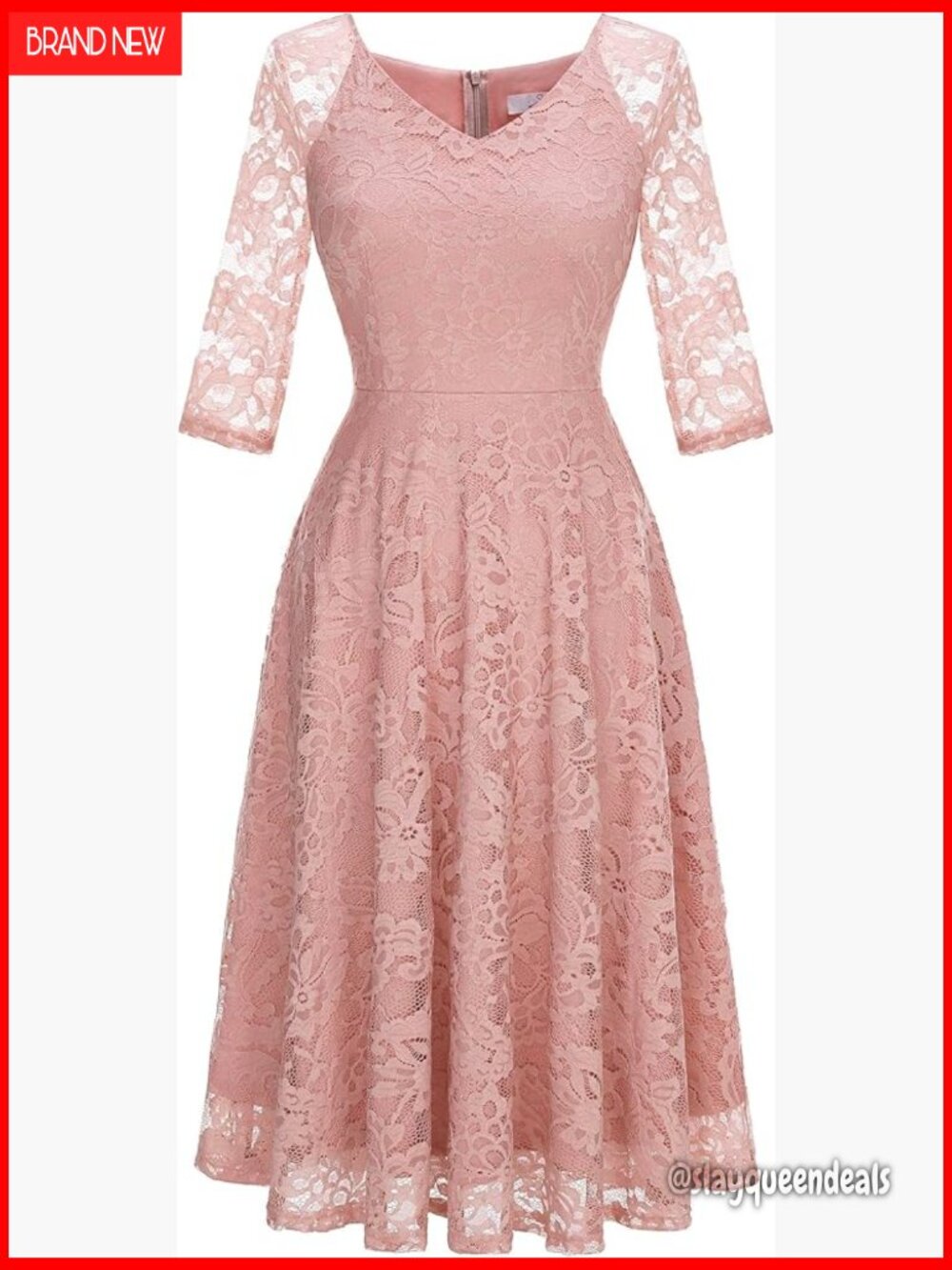 Long Sleeve A-Line Lace Midi Formal Party Prom Wedding Guest Dress